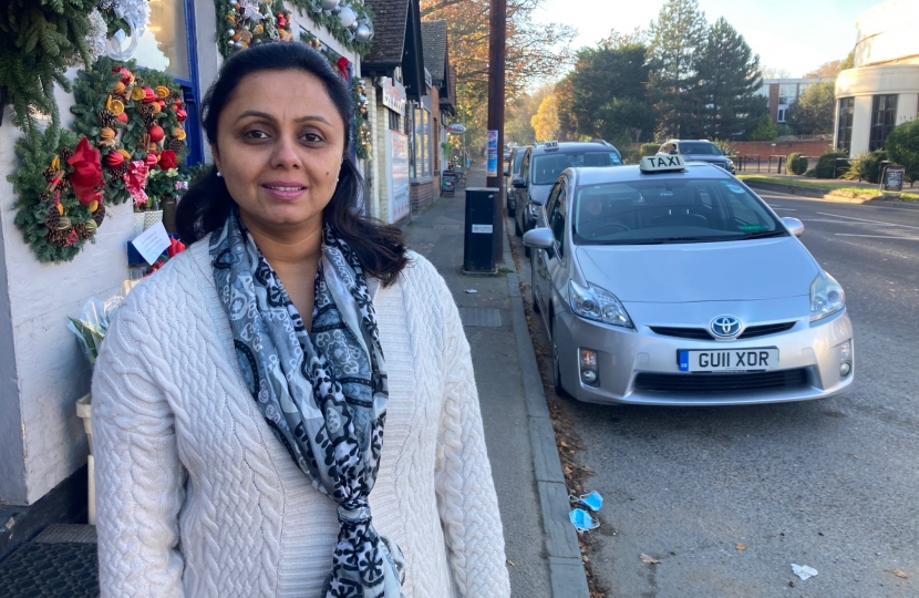 Councillor Charu Sood at the taxi rank in Walton