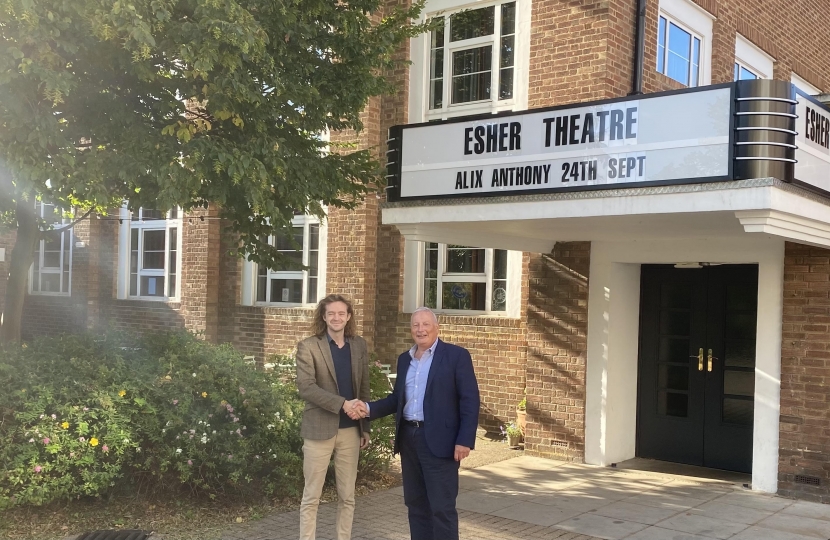 Charlie Swift and Cllr Simon Waugh outside Esher Theatre