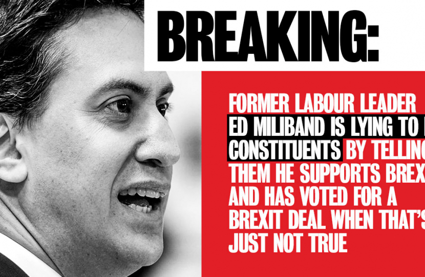 Ed Miliband falsely claiming to back Brexit to his leave voting constituents Ed Miliband falsely claiming to back Brexit to his leave voting constituents