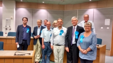 David and Mary Lewis right, celebrate the win with fellow councillors