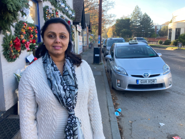 Councillor Charu Sood at the taxi rank in Walton